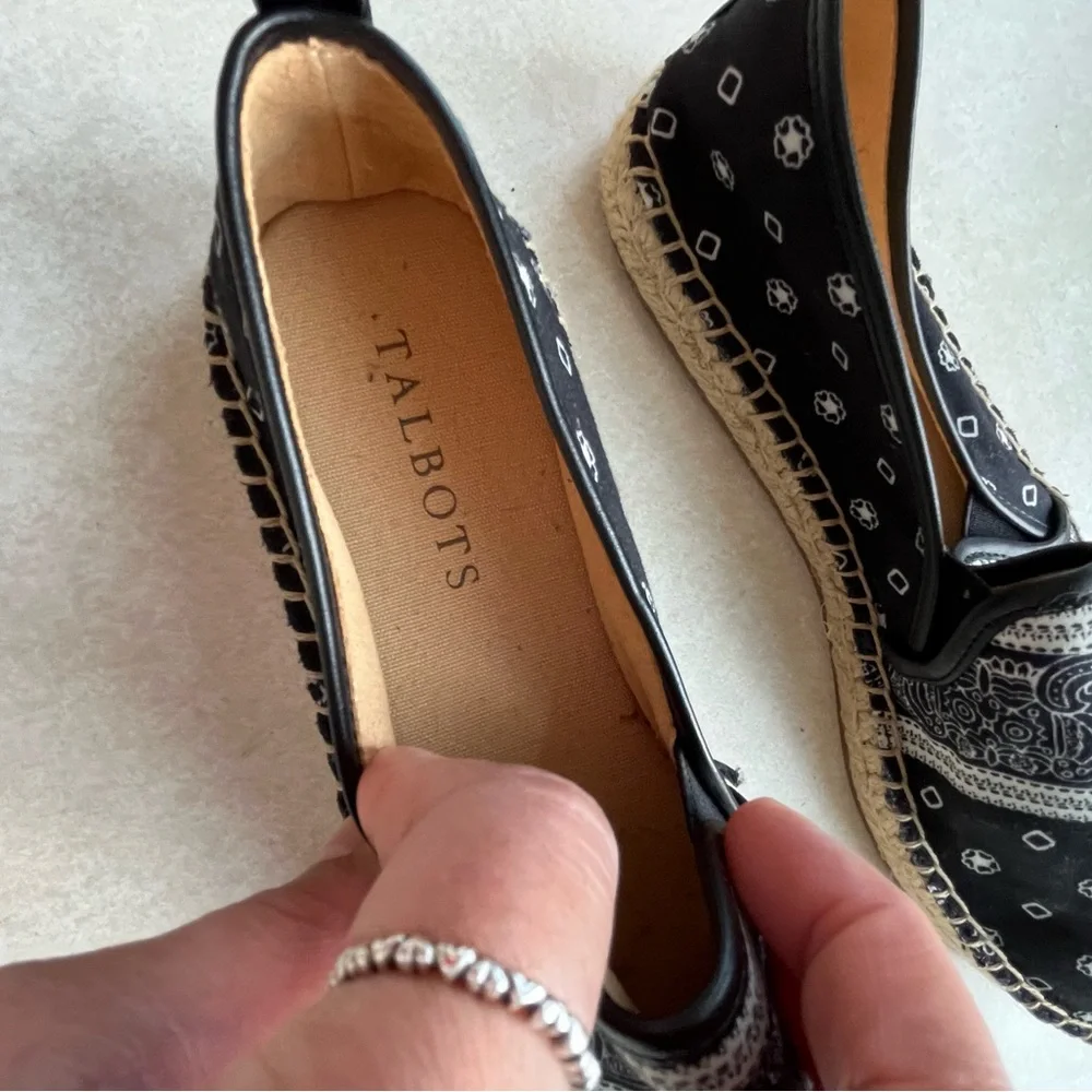 Talbots Izzy Sateen Black‎ Bandana Festival Espadrilles Sz. 6.5